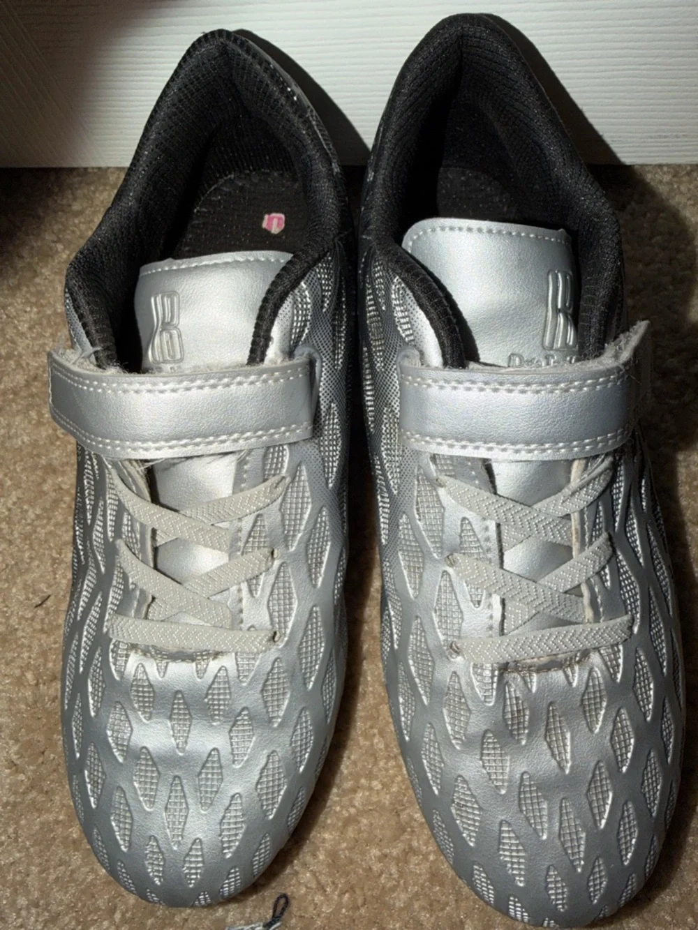 Kids Silver and Black Athletic Cleats with Hook-and-Loop Strap - Picture 3 of 3